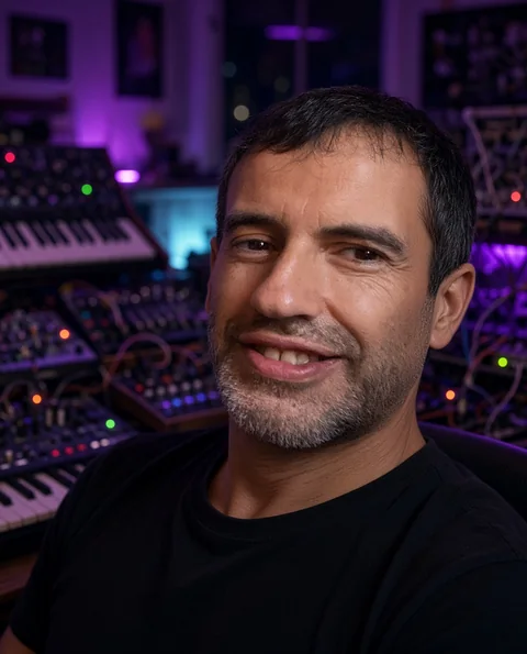 Press photo: Adrián Alescio of 7A7 in his studio